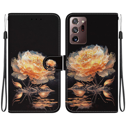 For Samsung Galaxy Note20 Ultra Crystal Texture Colored Drawing Leather Phone Case(Gold Peony)