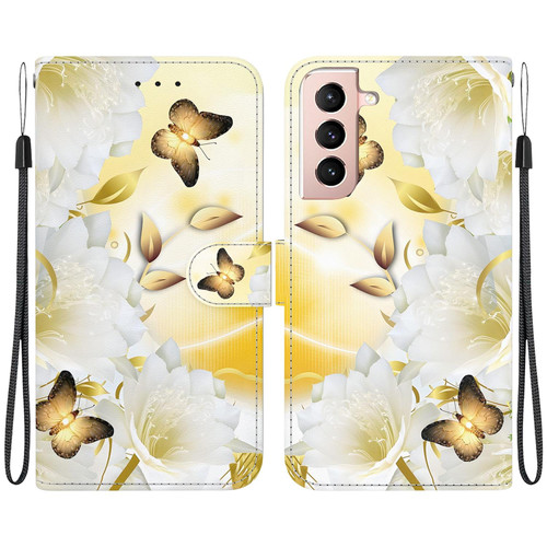 For Samsung Galaxy S22 5G Crystal Texture Colored Drawing Leather Phone Case(Gold Butterfly Epiphyllum) For Samsung Galaxy S22 5G Crystal Texture Colored Drawing Leather Phone Case(Gold Butterfly Epiphyllum)