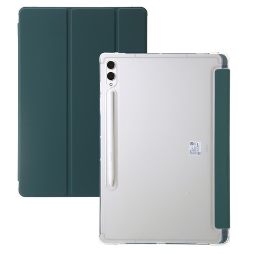 For Samsung Galaxy Tab S9 Ultra/S8 Ultra 3-Fold Clear Acrylic Leather Tablet Case(Deep Green)