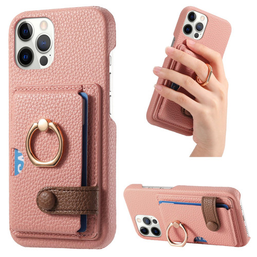 For iPhone 12 Pro Litchi Leather Oil Edge Ring Card Back Phone Case(Pink)