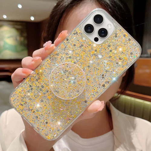 For iPhone 12 Pro Max Starry Sequin Round Stand Epoxy TPU Phone Case(Yellow)