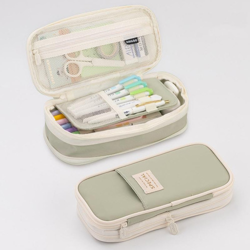 Angoo Macaron Double-layer Retractable Large-capacity Pencil Case Stationery Box(Green)
