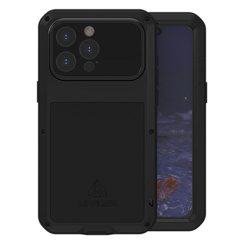 For iPhone 15 Pro Max LOVE MEI Metal Shockproof Waterproof Dustproof Phone Case(Black)