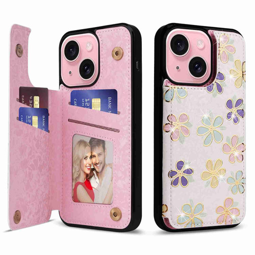 For iPhone 15 Printed Double Buckle RFID Anti-theft Phone Case(Blossoming Flowers)