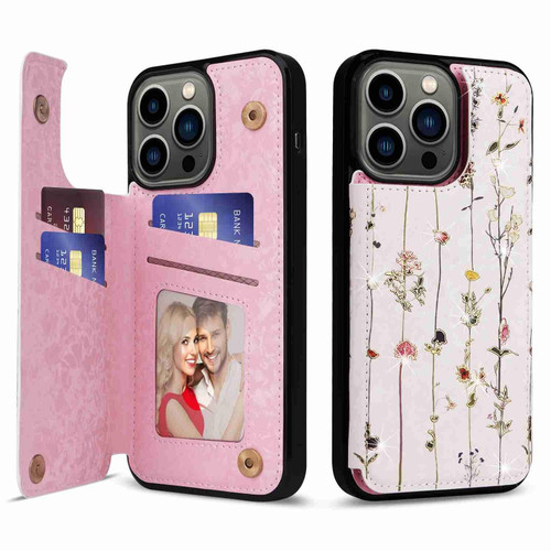 For iPhone 13 Pro Printed Double Buckle RFID Anti-theft Phone Case(Dried Flower World)