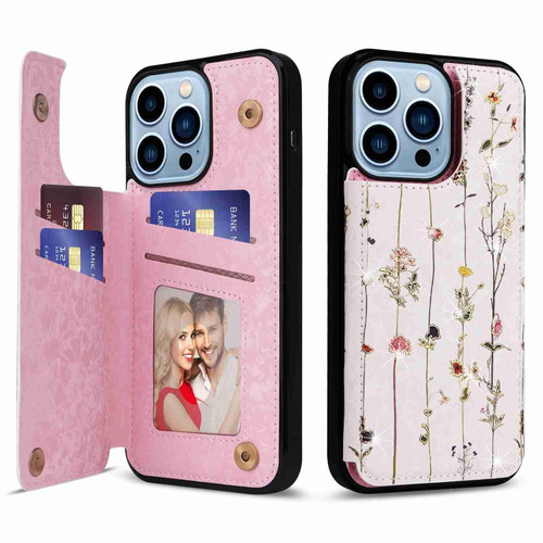 For iPhone 13 Pro Max Printed Double Buckle RFID Anti-theft Phone Case(Dried Flower World)