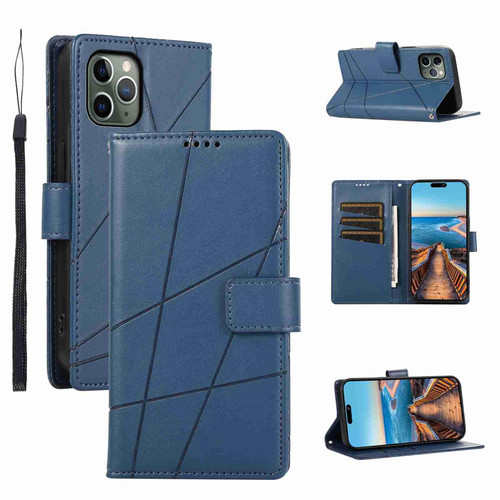 For iPhone 11 Pro PU Genuine Leather Texture Embossed Line Phone Case(Blue)
