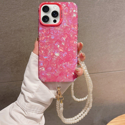 For iPhone 11 Pro Shell Texture Crossbody Pearl Chain TPU Hybrid Acrylic Phone Case(Rose Red)