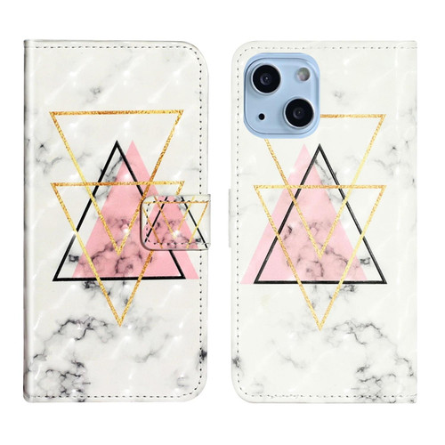 For iPhone 13 Oil Embossed 3D Drawing Leather Phone Case(Triangular Marble)