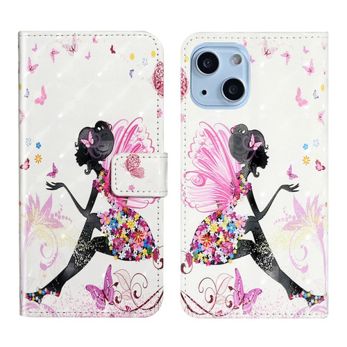 For iPhone 15 Oil Embossed 3D Drawing Leather Phone Case(Flower Fairy)