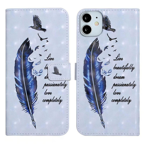For iPhone 11 Oil Embossed 3D Drawing Leather Phone Case(Blue Feather) For iPhone 11 Oil Embossed 3D Drawing Leather Phone Case(Blue Feather)