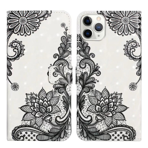 For iPhone 11 Pro Oil Embossed 3D Drawing Leather Phone Case(Lace Flower)