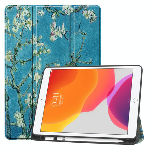 For iPad 10.2 2021 / 2020 / 2019 TPU Colored Drawing Horizontal Flip Leather Case with Three-folding Holder & Sleep / Wake-up Function(Apricot Flower)