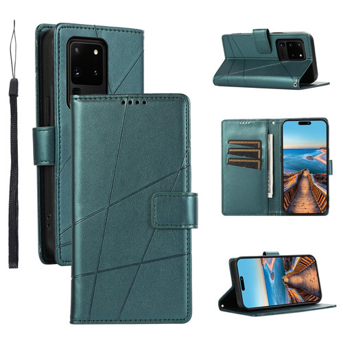For Samsung Galaxy S20 Ultra PU Genuine Leather Texture Embossed Line Phone Case(Green)