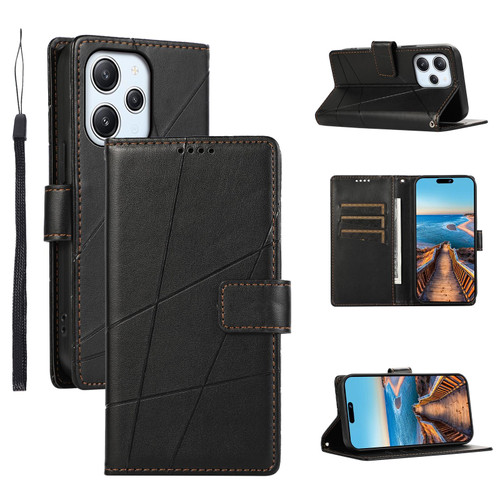 For Xiaomi Redmi 12 PU Genuine Leather Texture Embossed Line Phone Case(Black)