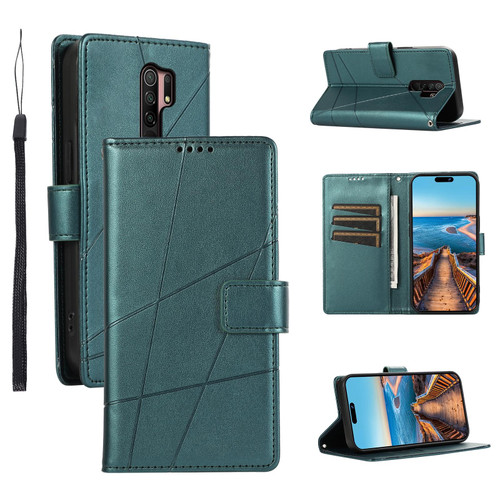 For Xiaomi Redmi 9 PU Genuine Leather Texture Embossed Line Phone Case(Green)