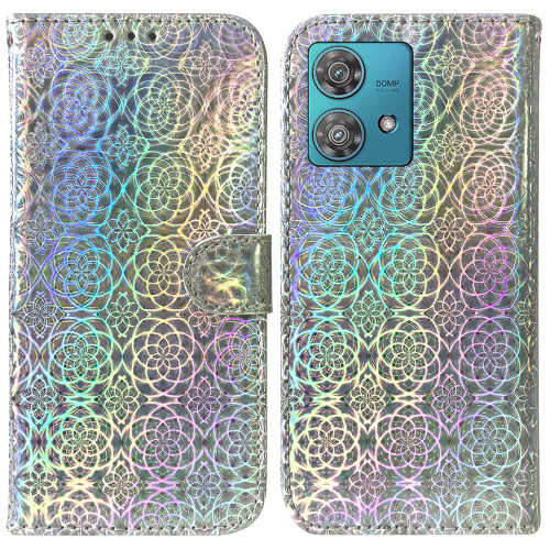 For Motorola Edge 40 Neo Colorful Magnetic Buckle Leather Phone Case(Silver)