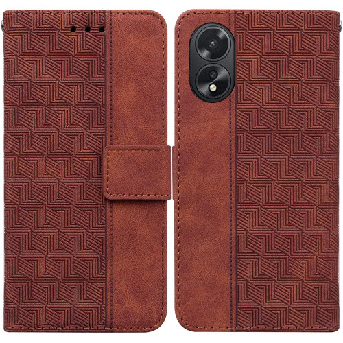 For OPPO A38 4G / A18 Geometric Embossed Leather Phone Case(Brown)