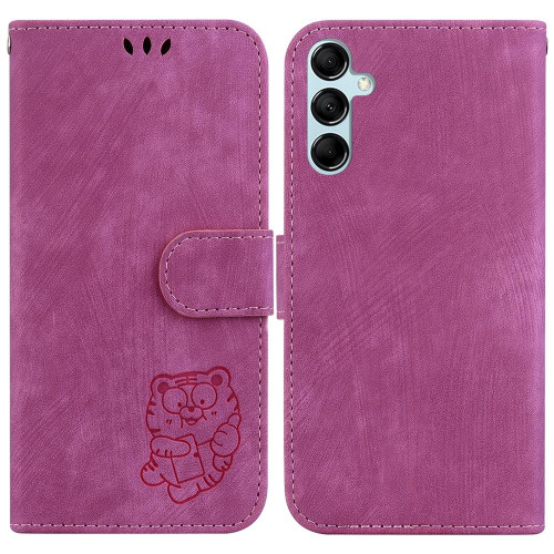 For Samsung Galaxy A15 Little Tiger Embossed Leather Phone Case(Rose Red)