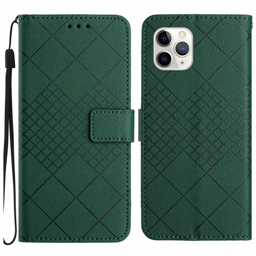 For iPhone 11 Pro Rhombic Grid Texture Leather Phone Case(Green)