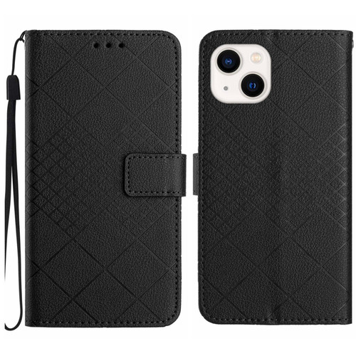 For iPhone 14 Plus Rhombic Grid Texture Leather Phone Case(Black)