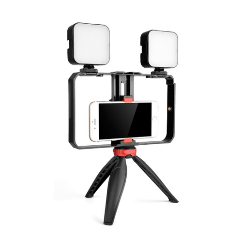 YELANGU PC203 YLG1801C Vlogging Live Broadcast LED Selfie Light Smartphone Video Rig Handle Stabilizer Plastic Bracket Tripod Kits