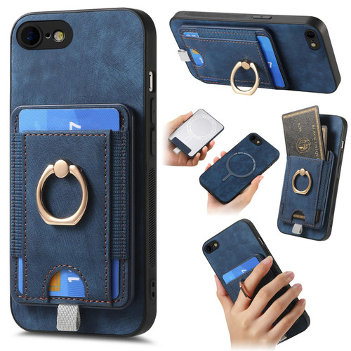 For iPhone 7 / 8/ SE 2022 Retro Splitable Magnetic Card Bag Leather Phone Case(Blue)