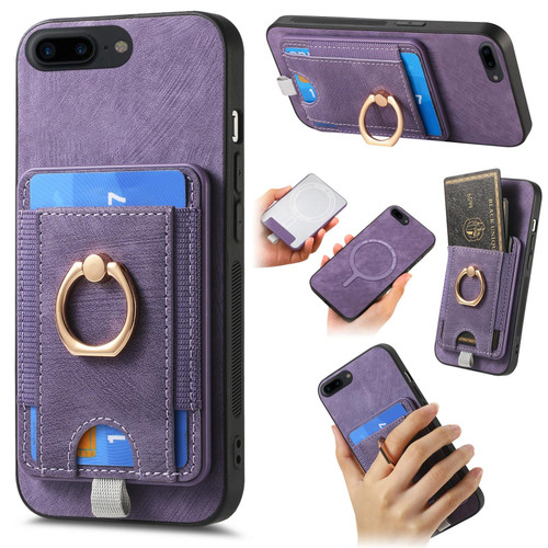 For iPhone 7 Plus / 8 Plus Retro Splitable Magnetic Card Bag Leather Phone Case(Purple)