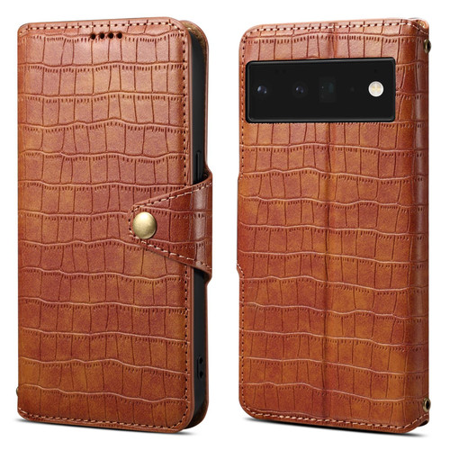 For Google Pixel 6 Pro Denior Crocodile Texture Oil Edge Leather Phone Case(Brown) For Google Pixel 6 Pro Denior Crocodile Texture Oil Edge Leather Phone Case(Brown)