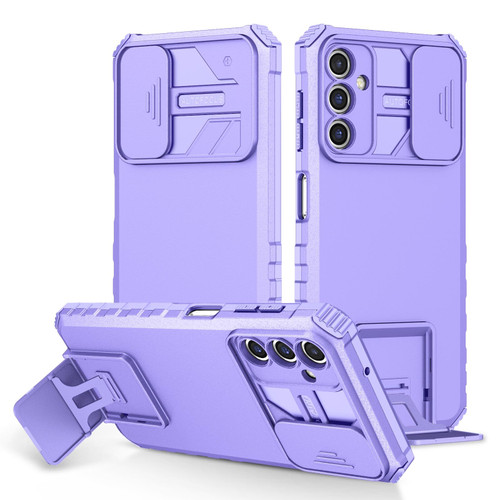 For Samsung Galaxy A14 5G Stereoscopic Holder Sliding Camshield Phone Case(Purple)