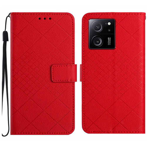 For Xiaomi 13T Rhombic Grid Texture Leather Phone Case(Red)