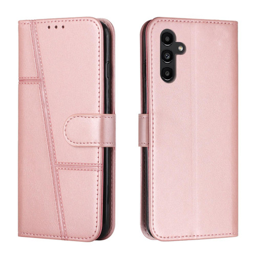 For Samsung Galaxy A05s Stitching Calf Texture Buckle Leather Phone Case(Pink)