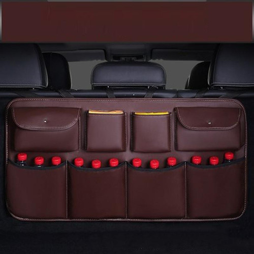 Car Trunk Leather Storage Bag Large Capacity Rear Seat Back Pouch, Style: Leather(Coffee)