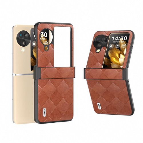 For OPPO Find N3 Flip ABEEL Hinge Weave Plaid PU Phone Case(Brown)