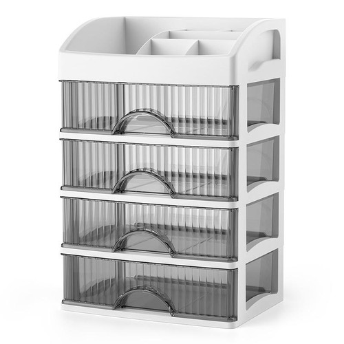 Desktop Drawer Organizer Multi-Layer Cosmetic Jewelry Box Stationery Multi-Functional Organizer, Style: 5 Layer Black Drawer (White)