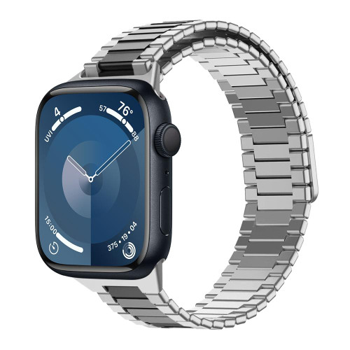 For Apple Watch Series 9 41mm Bamboo Magnetic Stainless Steel Metal Watch Strap(Silver Black)