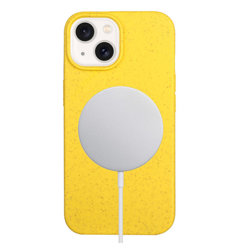 For iPhone 14 Wheat MagSafe Magnetic Straw Material + TPU Phone Case(Yellow)