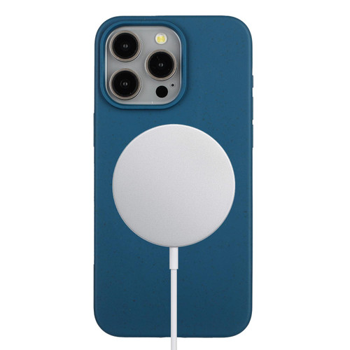 For iPhone 14 Pro Max Wheat MagSafe Magnetic Straw Material + TPU Phone Case(Blue)