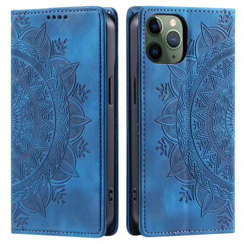 For iPhone 11 Pro Totem Embossed Magnetic Leather Phone Case(Blue)