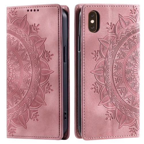 For iPhone XS Max Totem Embossed Magnetic Leather Phone Case(Rose Gold)