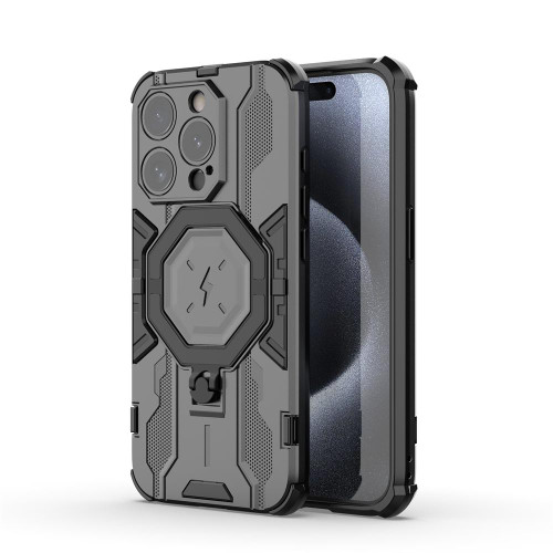 For iPhone 15 Pro Max MagSafe Supersonic Armor Holder PC Hybrid TPU Phone Case(Black)