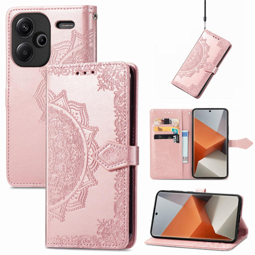 For Xiaomi Redmi Note 13 Pro+ Mandala Flower Embossed Leather Phone Case(Rose Gold)