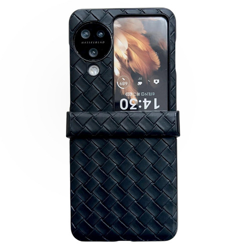 For OPPO Find N3 Flip Three-piece Set Woven Texture Folding PU Phone Case(Black)