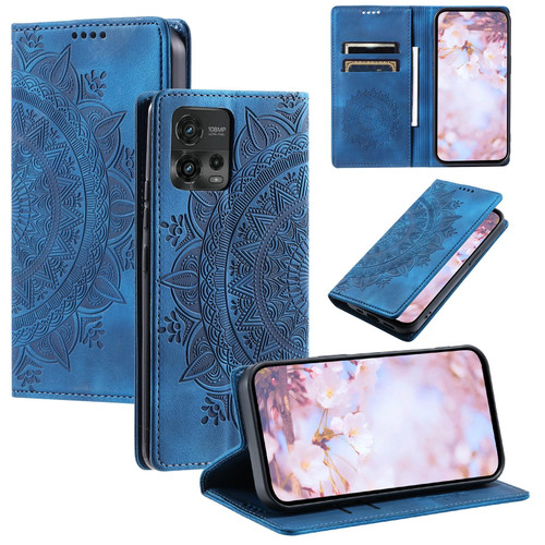 For Motorola Moto G72 Totem Embossed Magnetic Leather Phone Case(Blue)