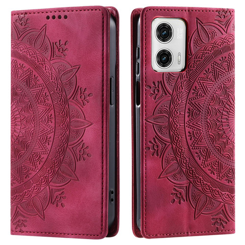 For Motorola Moto G73 Totem Embossed Magnetic Leather Phone Case(Red)