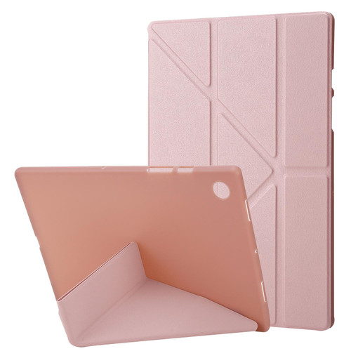 For Samsung Galaxy Tab A9+ TPU Deformation Multi-Fold Leather Tablet Case(Rose Gold)