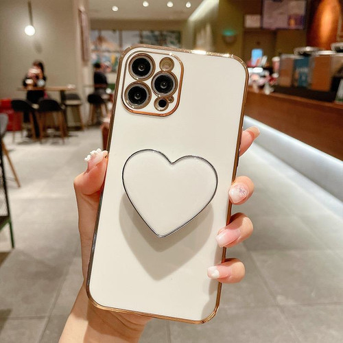 For iPhone XR Electroplating Love Heart Holder TPU Phone Case(White)