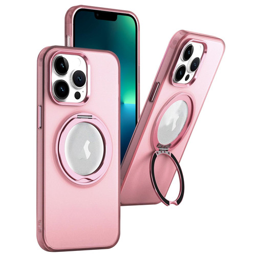 For iPhone 13 Pro Max MagSafe 360 Rotate Ring Holder PC Phone Case(Pink)