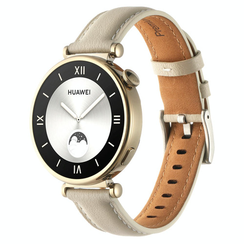 For Huawei Watch GT4 41mm 18mm Thread Pin Buckle Leather Watch Band(Beige)