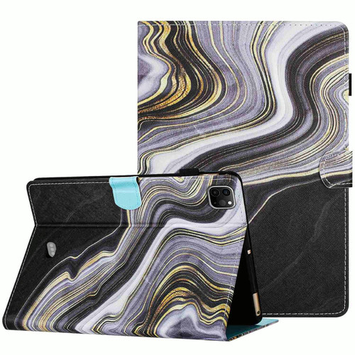 For iPad 11 Pro 2020 / Air 4 10.9 Marble Pattern Stitching Smart Leather Tablet Case(Black Gold)